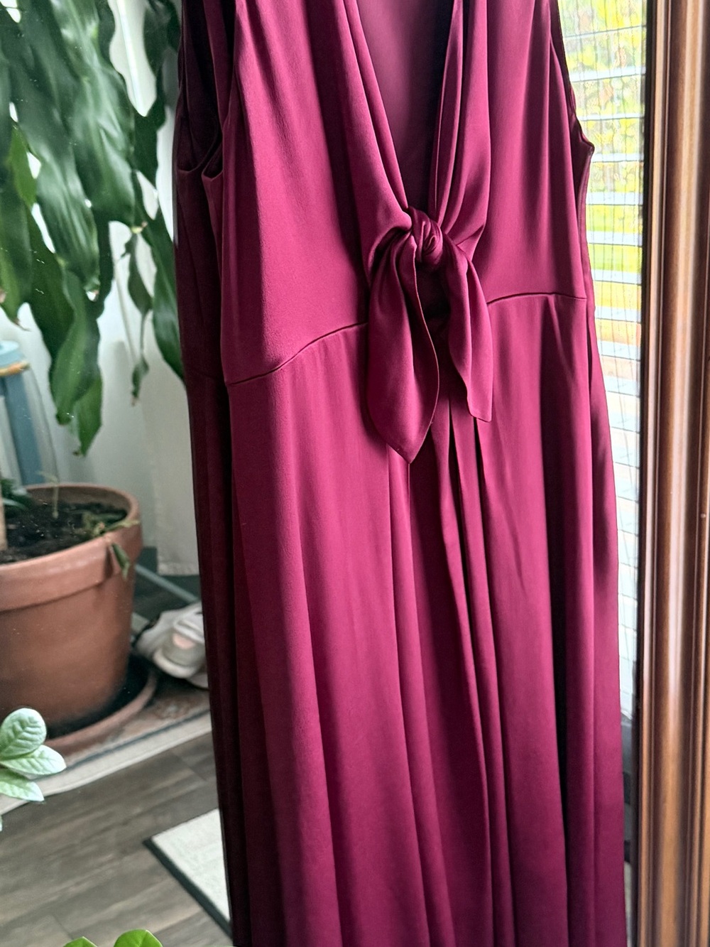 Sleeveless Tie-Front Midi Dress in Deep Berry